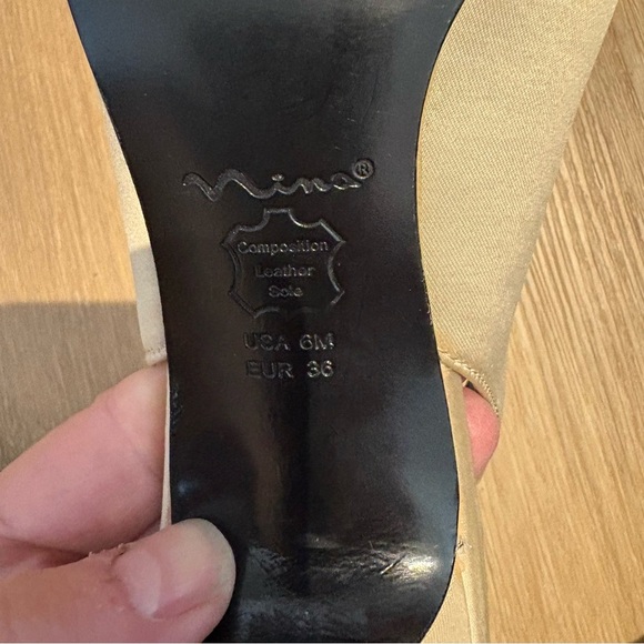 Nina Champagne Gold Satin Slingback Kitten Heels Rhinestone Bow Size 6M / EU 36 - Picture 5 of 8